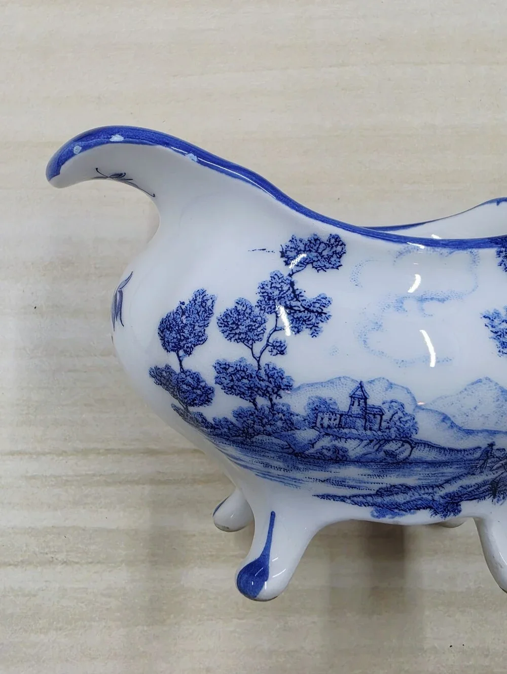 Aures French Toile de Jouy Style Creamer Hand Painted Blue & White Ceramic